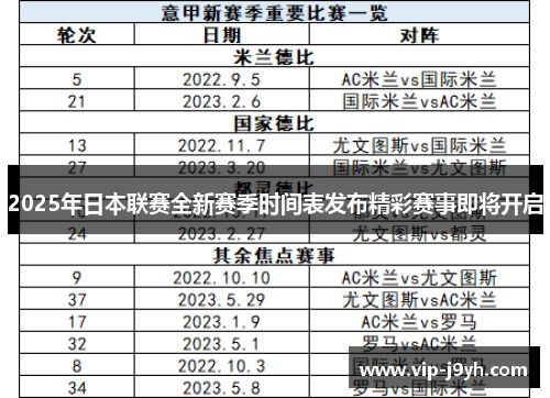 2025年日本联赛全新赛季时间表发布精彩赛事即将开启